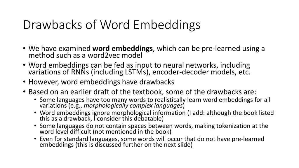 drawbacks of word embeddings