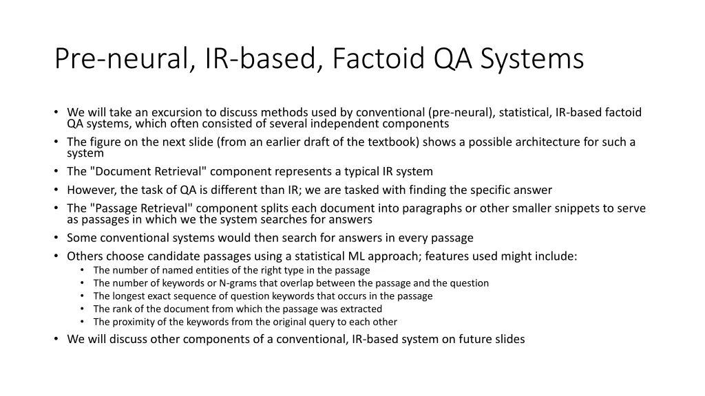 pre neural ir based factoid qa systems