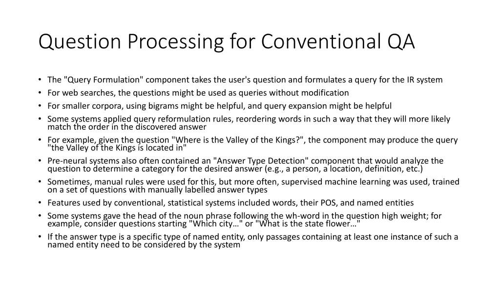 question processing for conventional qa