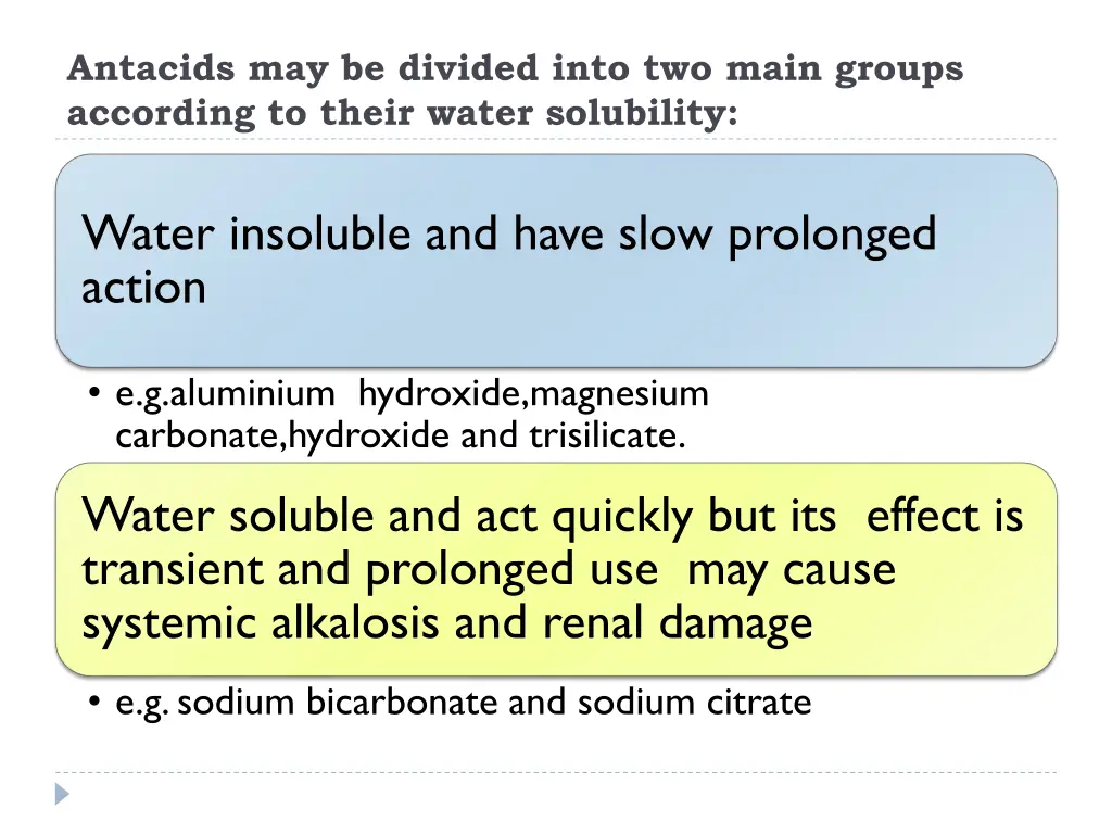 antacids may be divided into two main groups