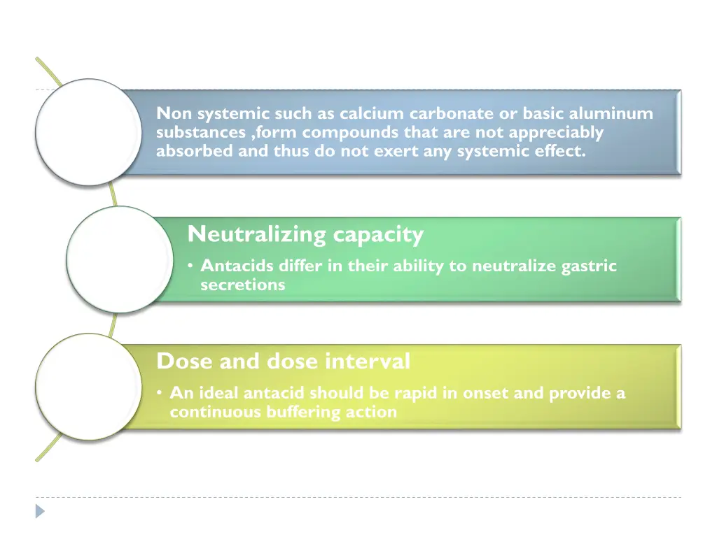 non systemic such as calcium carbonate or basic