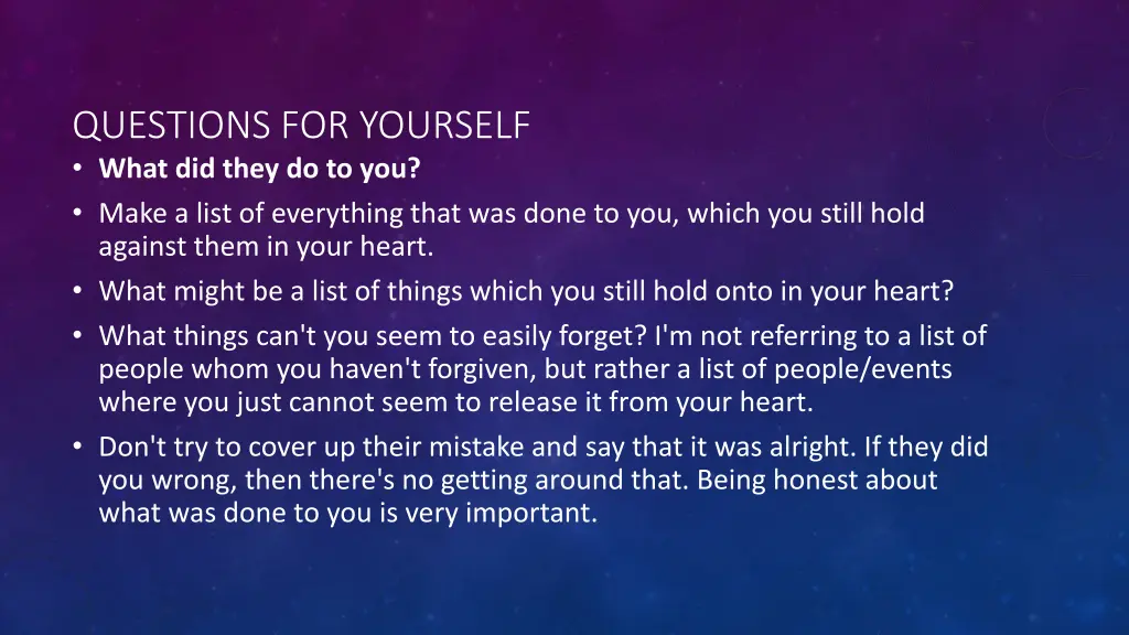 questions for yourself what did they