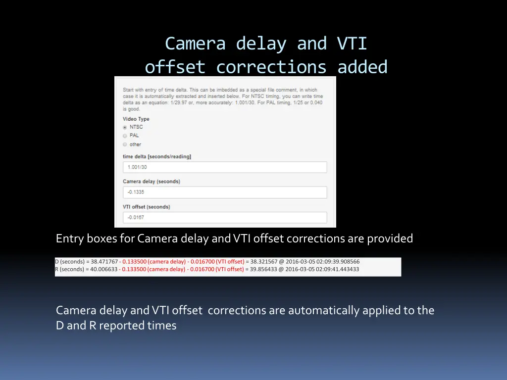 camera delay and vti offset corrections added
