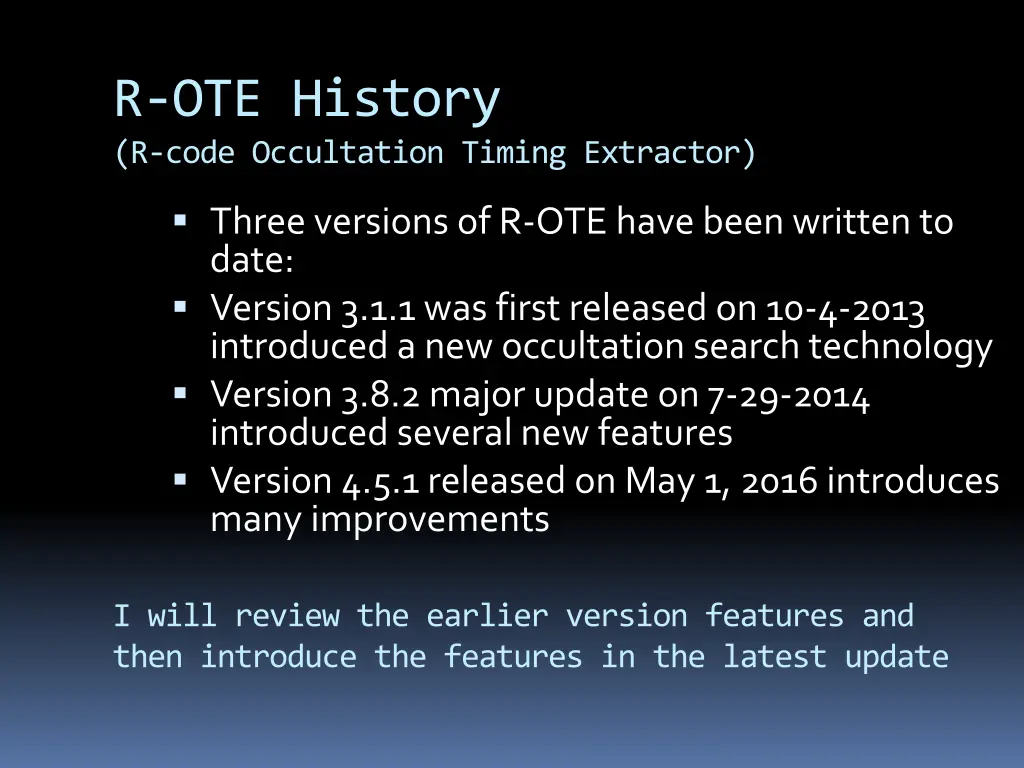 r ote history r code occultation timing extractor