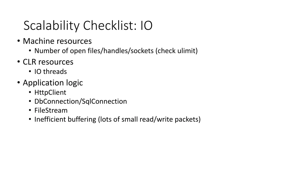 scalability checklist io machine resources number