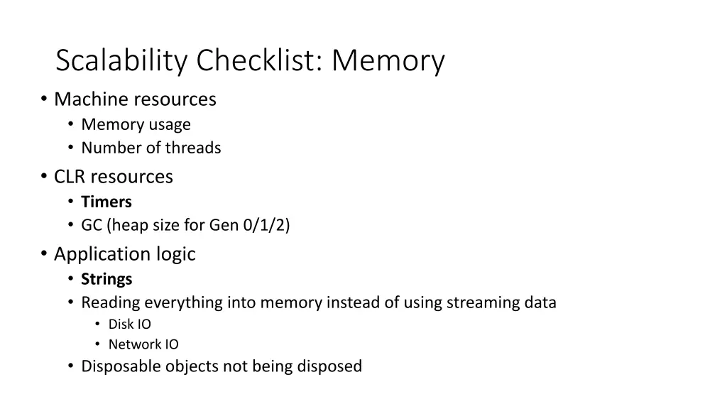 scalability checklist memory machine resources