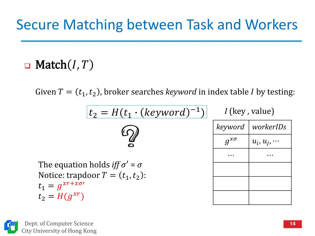 secure matching between task and workers