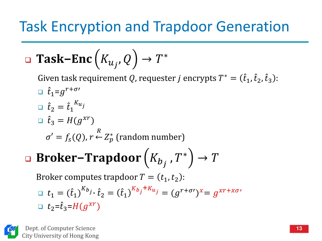 task encryption and trapdoor generation