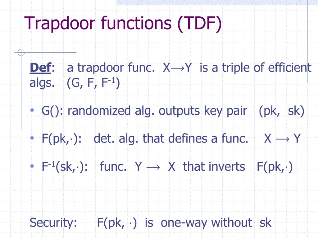trapdoor functions tdf