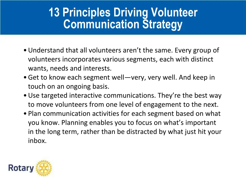 13 principles driving volunteer communication