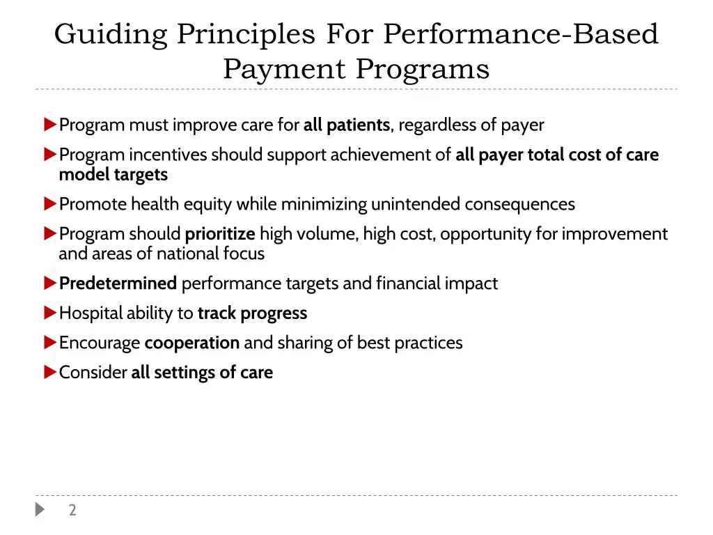 guiding principles for performance based payment