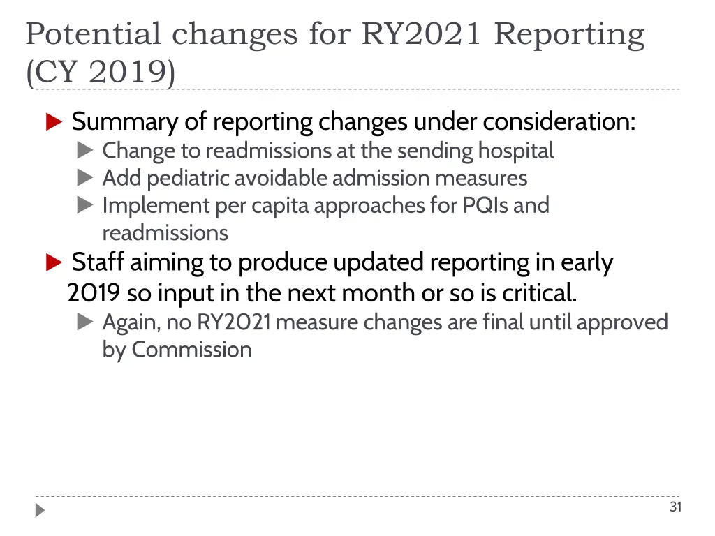 potential changes for ry2021 reporting cy 2019