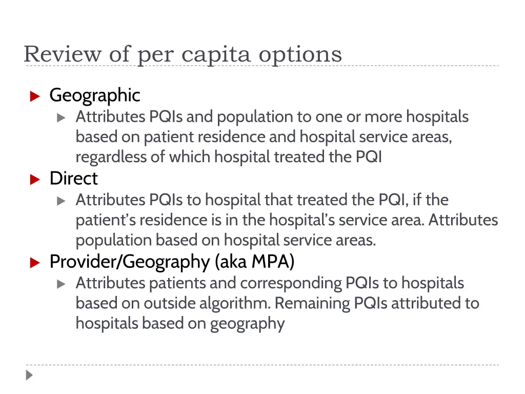 review of per capita options