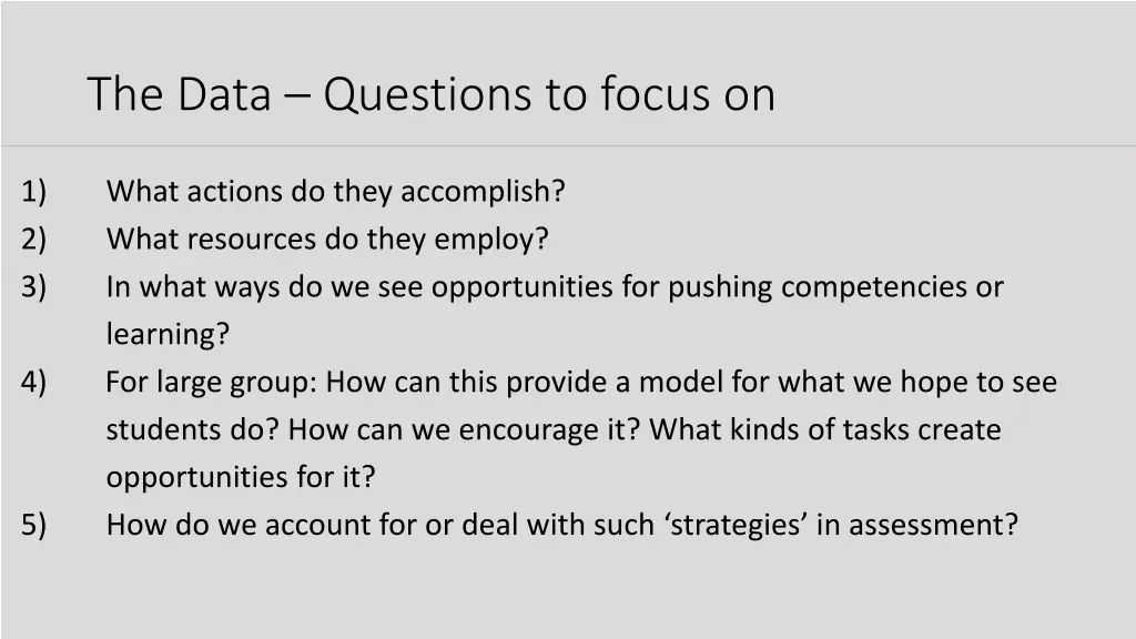 the data questions to focus on