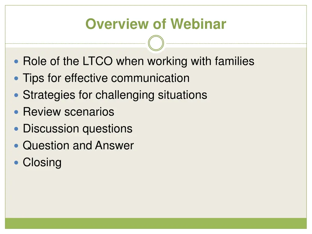 overview of webinar