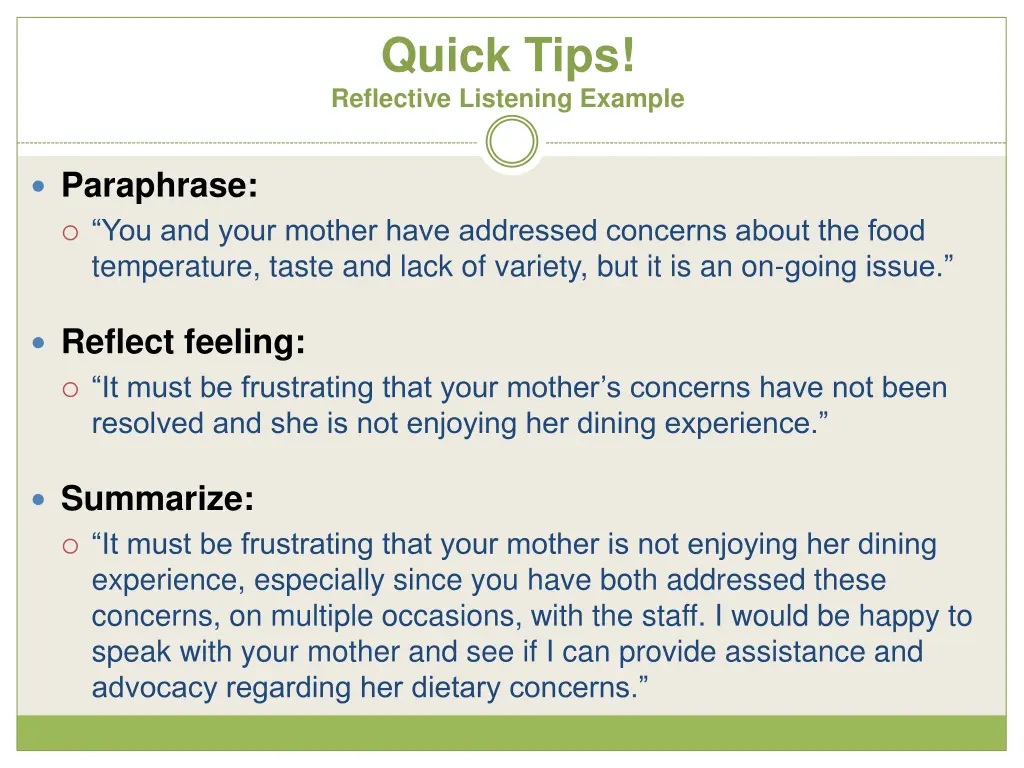 quick tips reflective listening example