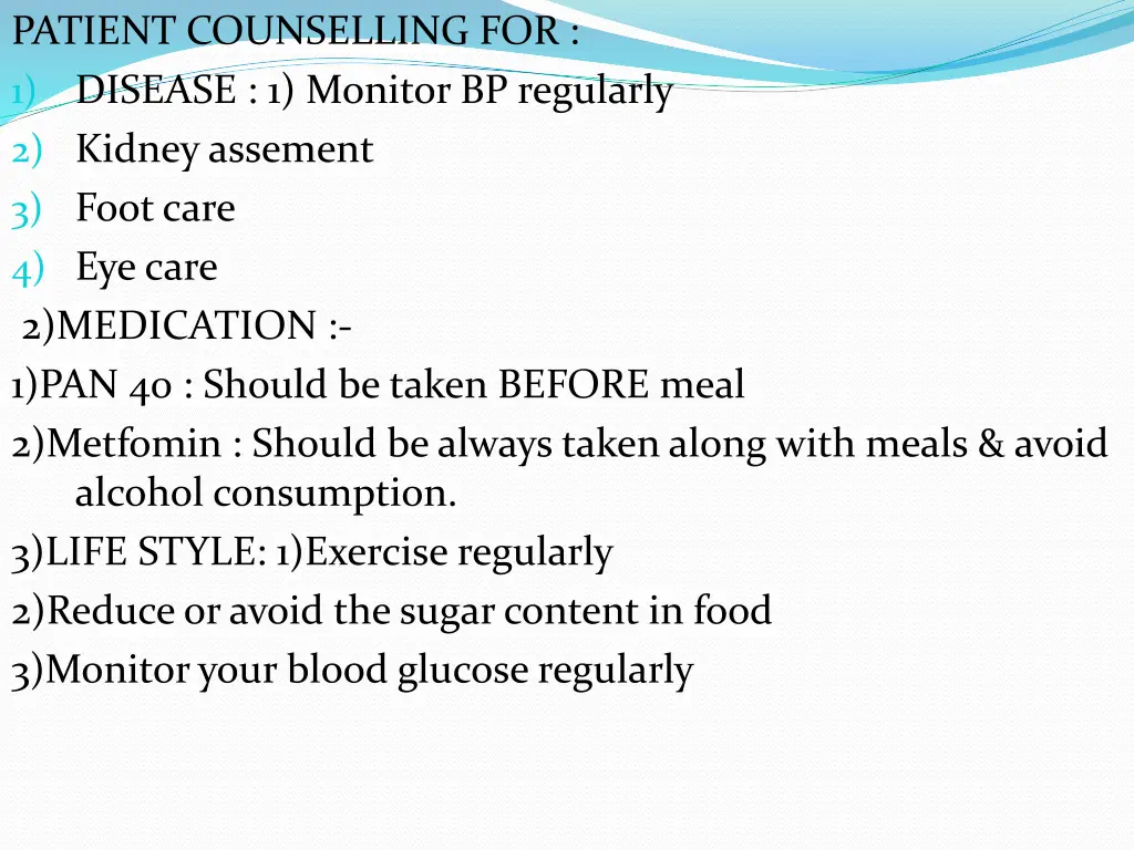 patient counselling for disease 1 monitor