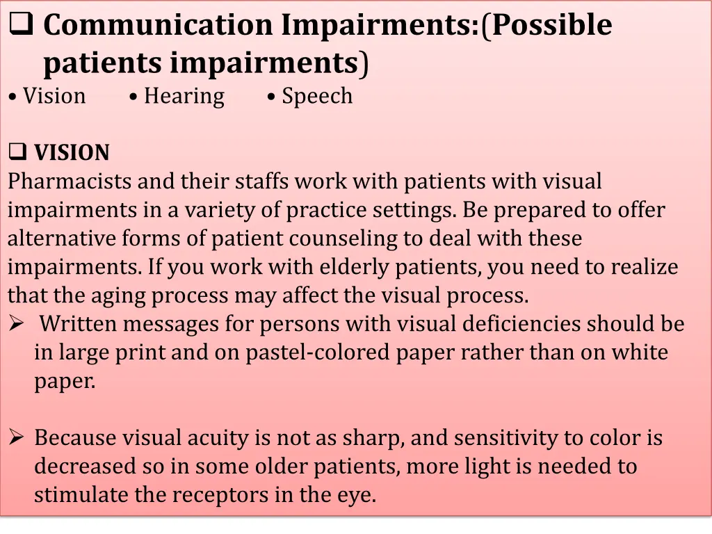 communication impairments possible patients