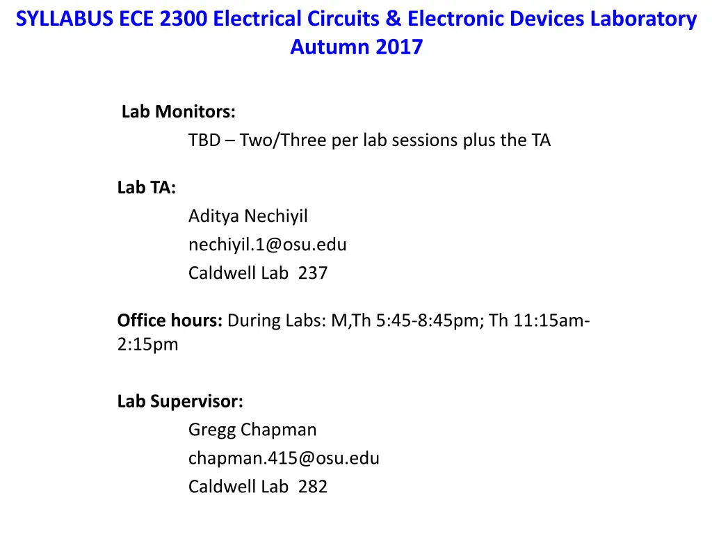 syllabus ece 2300 electrical circuits electronic 1