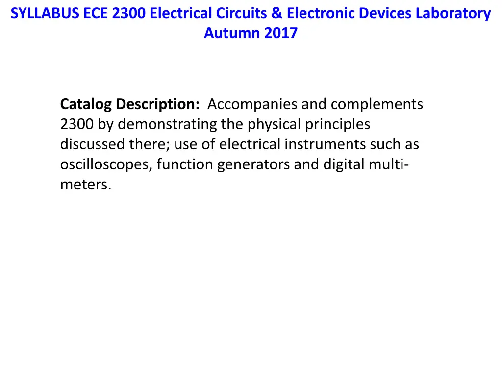 syllabus ece 2300 electrical circuits electronic