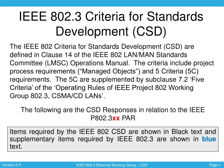 ieee 802 3 criteria for standards development csd