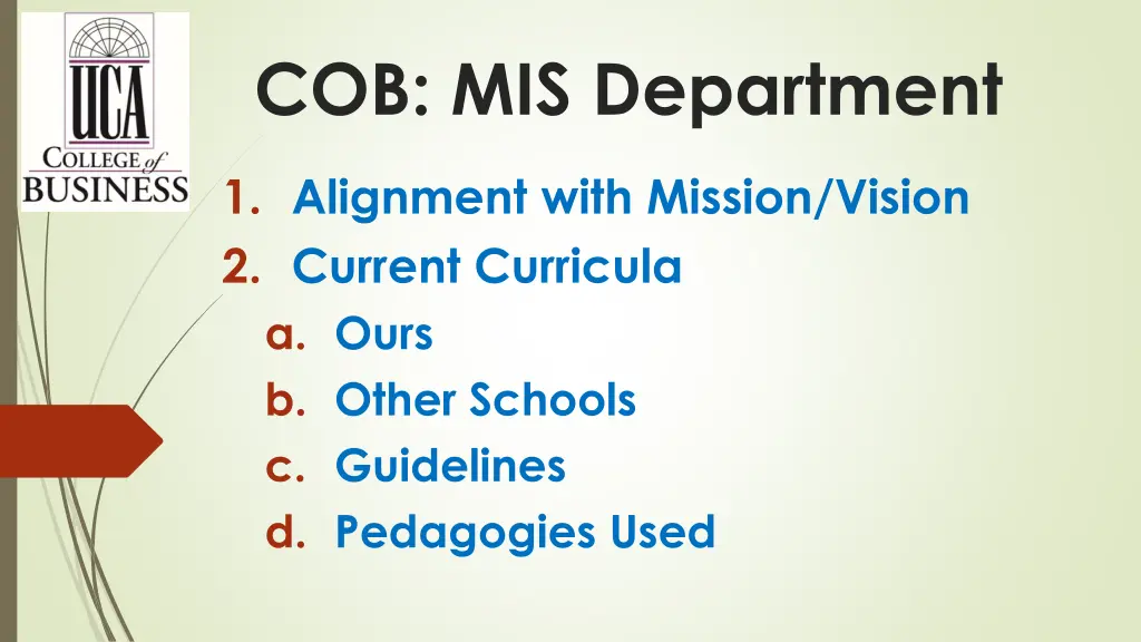 cob mis department 1