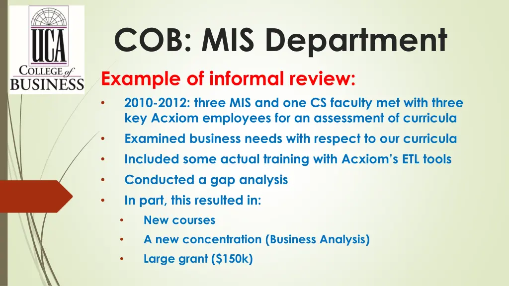 cob mis department example of informal review