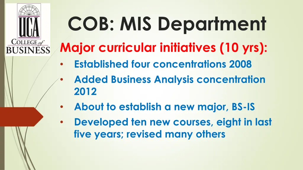 cob mis department major curricular initiatives