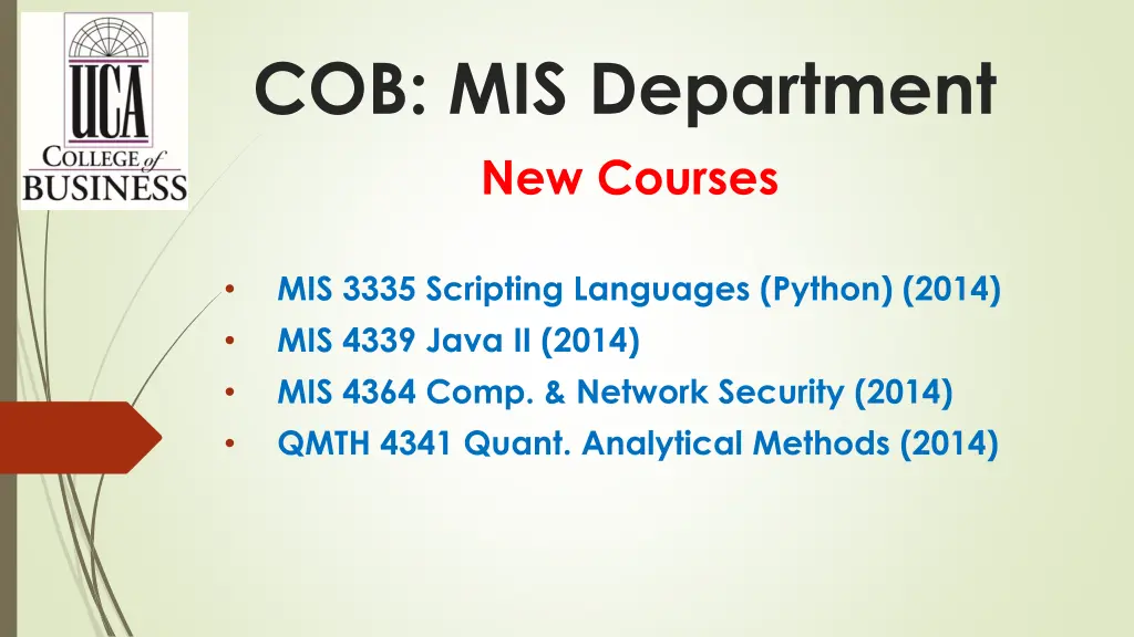 cob mis department new courses