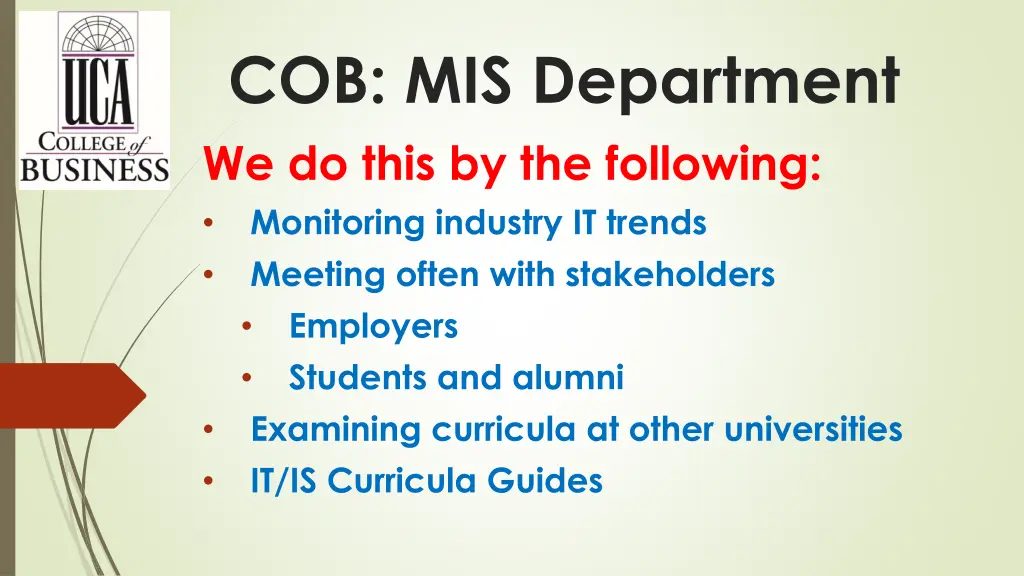 cob mis department we do this by the following