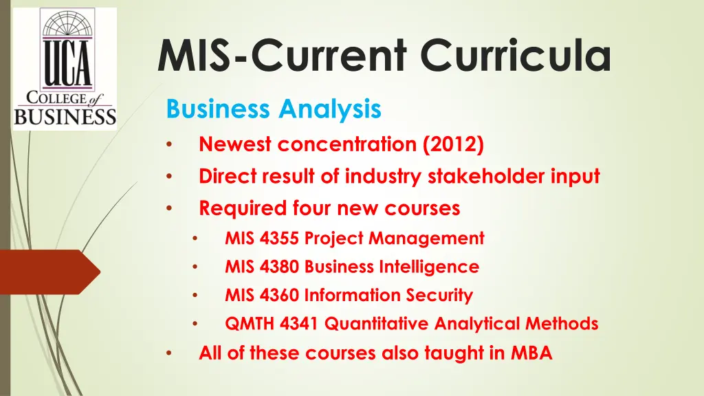 mis current curricula business analysis newest