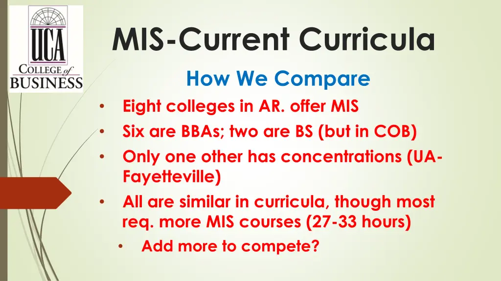 mis current curricula how we compare eight