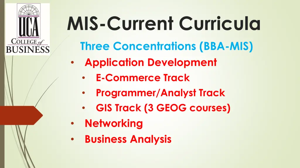 mis current curricula three concentrations