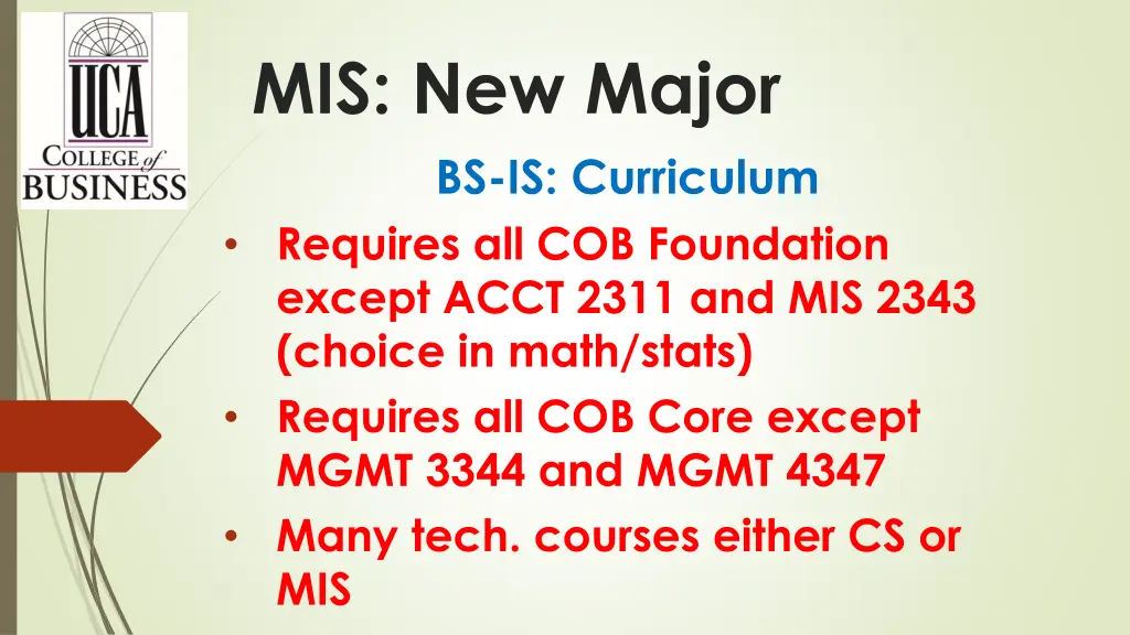 mis new major bs is curriculum requires