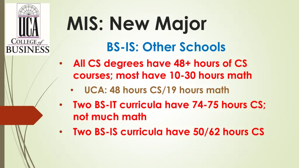 mis new major bs is other schools all cs degrees