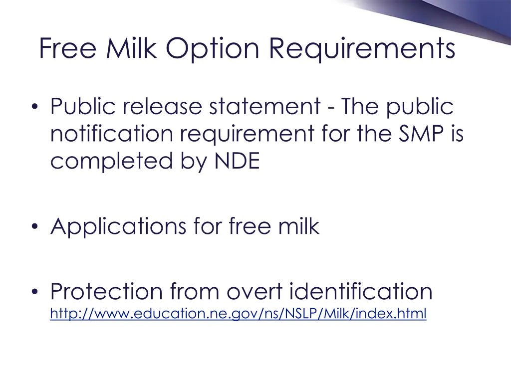 free milk option requirements