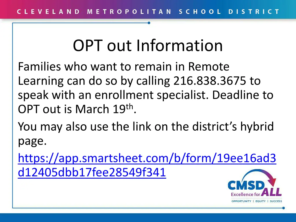 opt out information families who want to remain