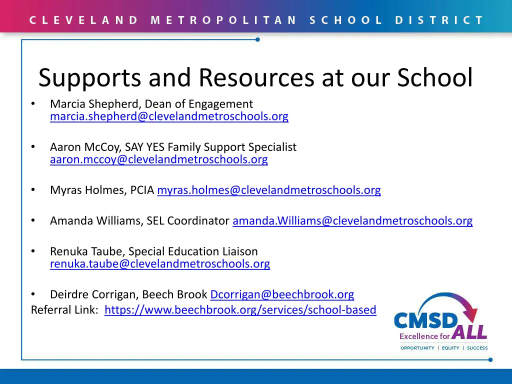 supports and resources at our school marcia