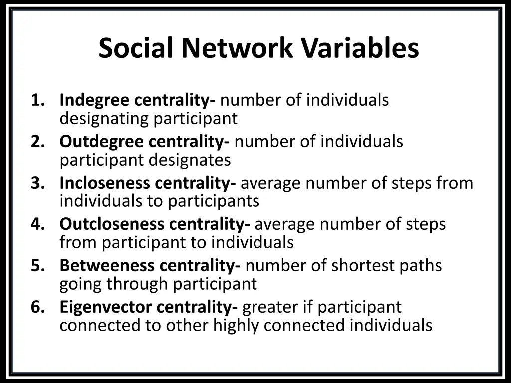 social network variables