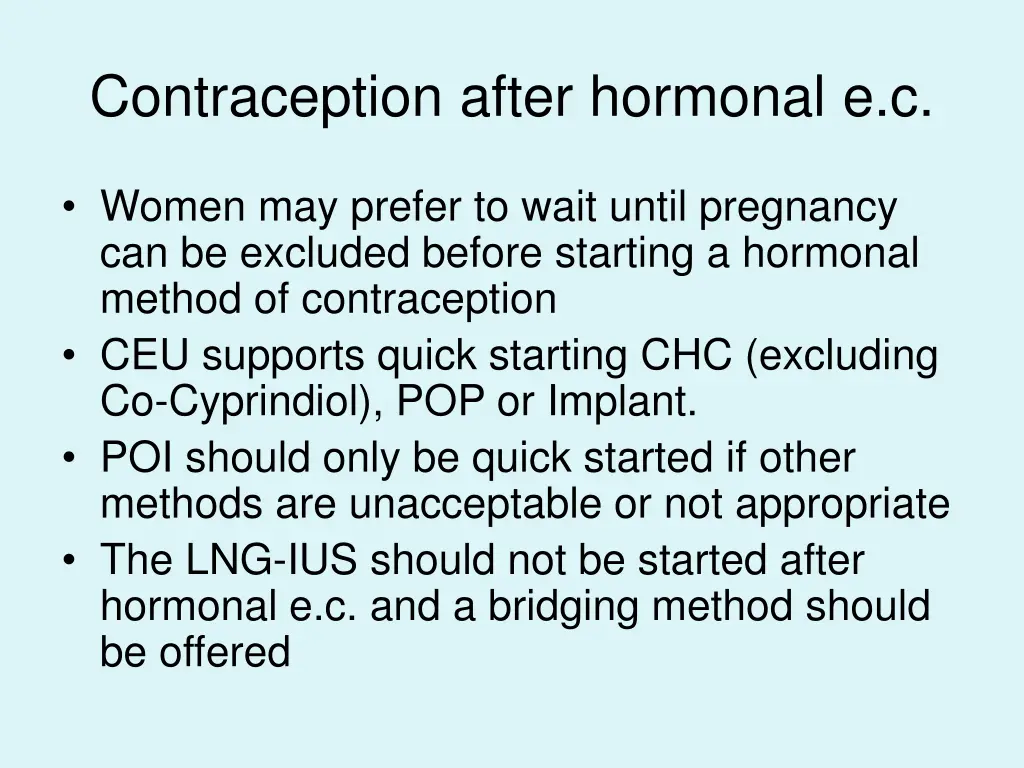 contraception after hormonal e c