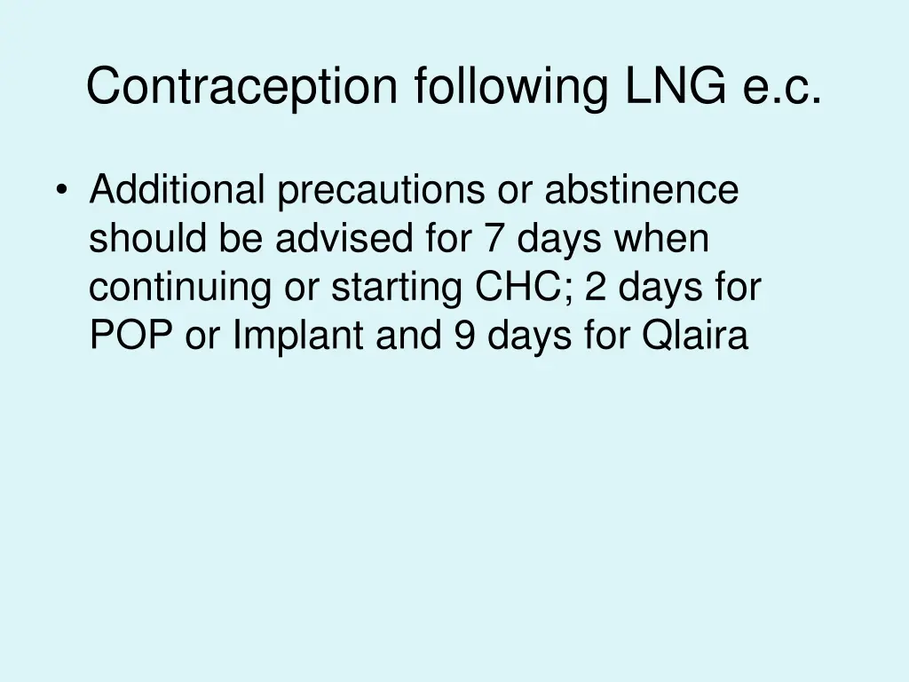 contraception following lng e c