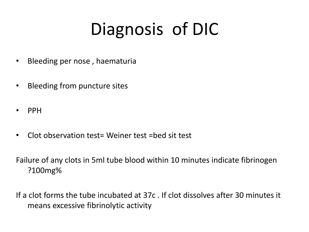 diagnosis of dic