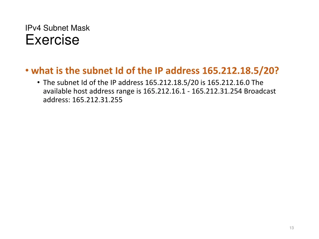 ipv4 subnet mask exercise