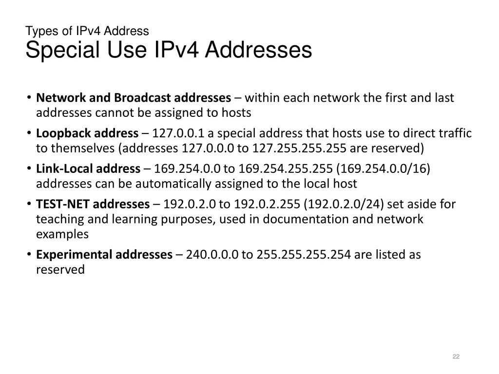 types of ipv4 address special use ipv4 addresses