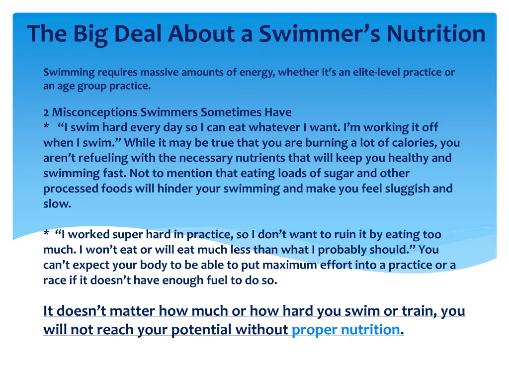 the big deal about a swimmer s nutrition