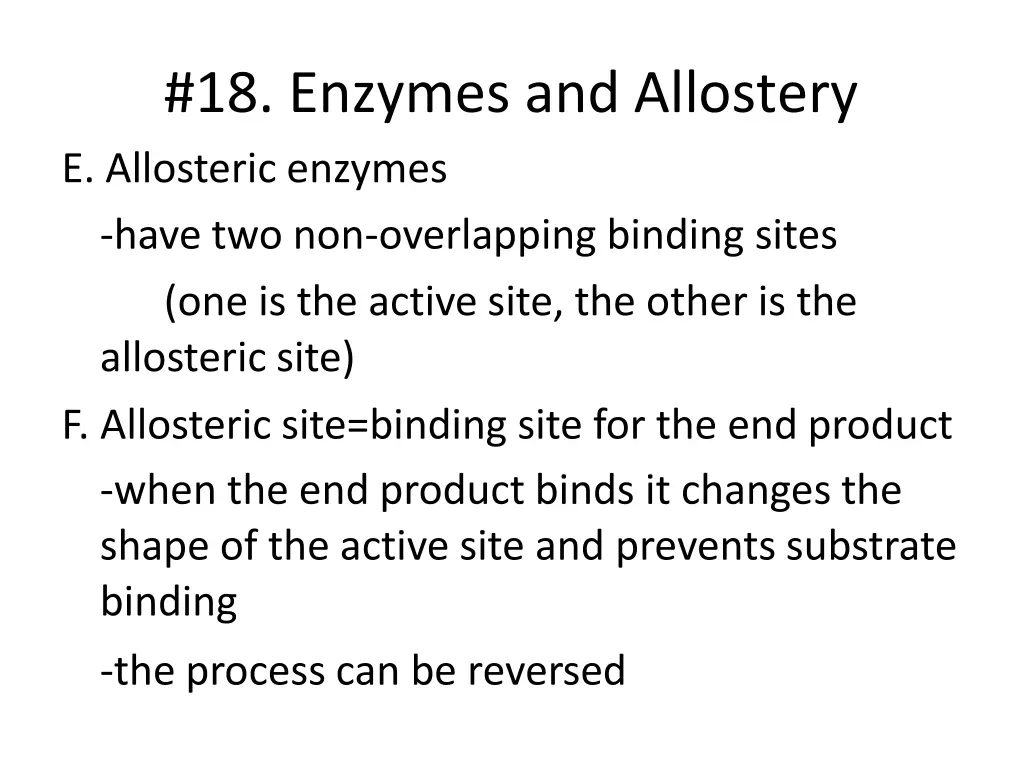 18 enzymes and allostery