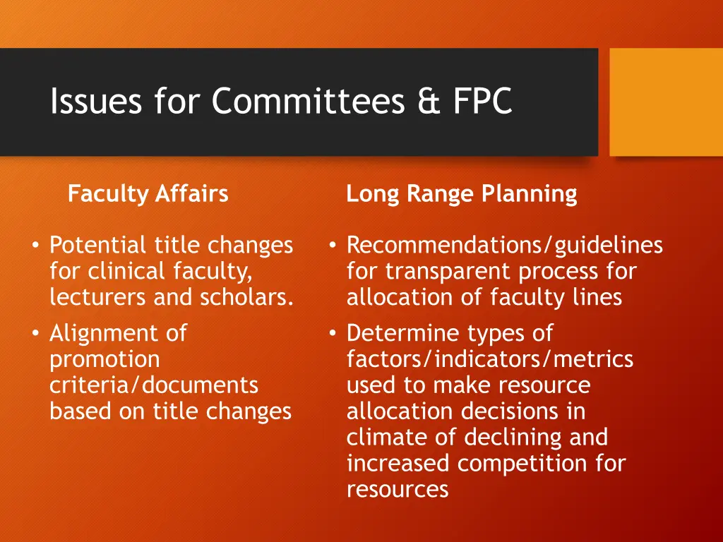 issues for committees fpc 1