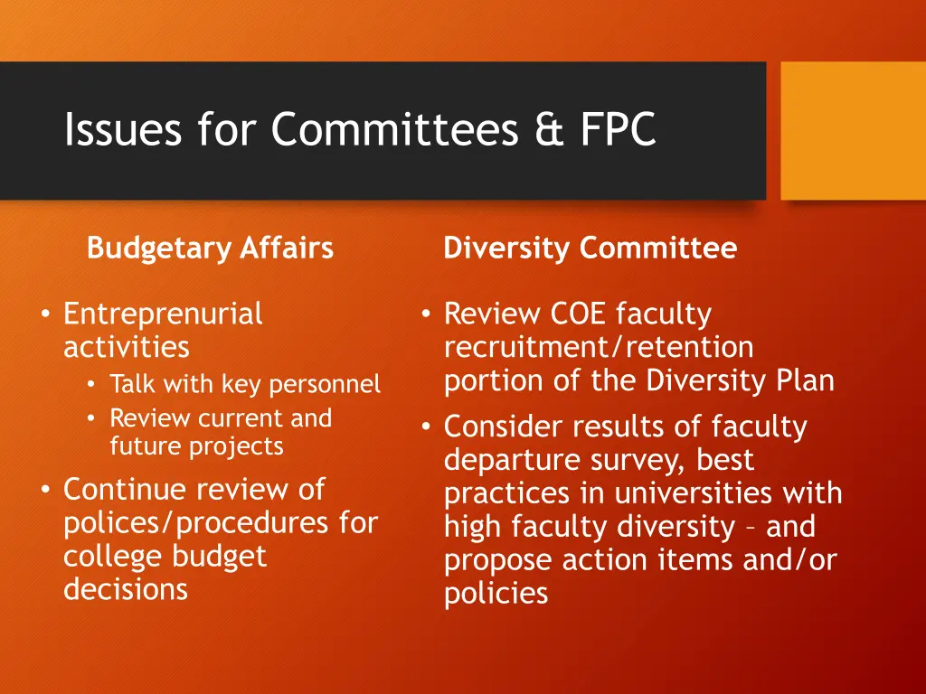 issues for committees fpc