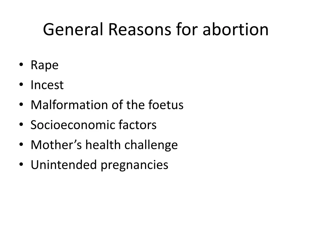 general reasons for abortion