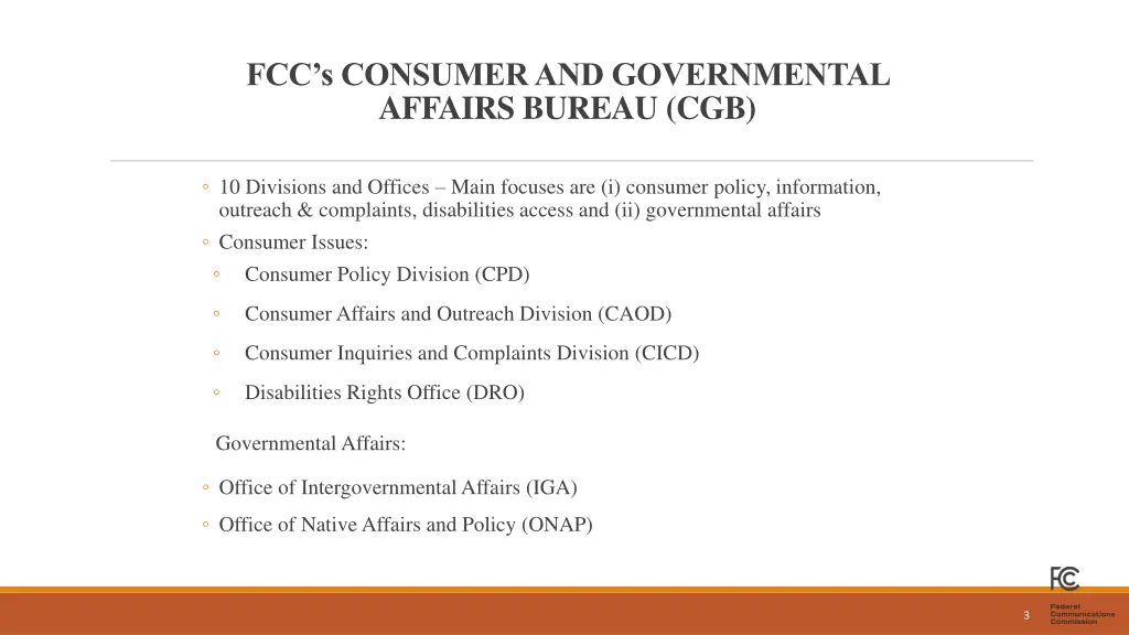 fcc s consumer and governmental affairs bureau cgb